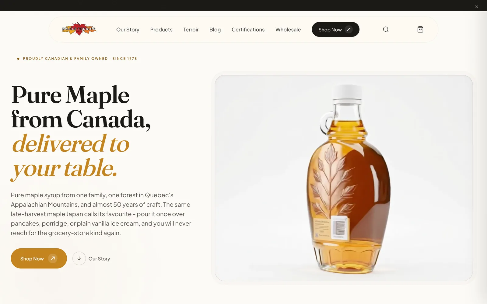 Maple Terroir e-commerce website, designed and built by The 66th
