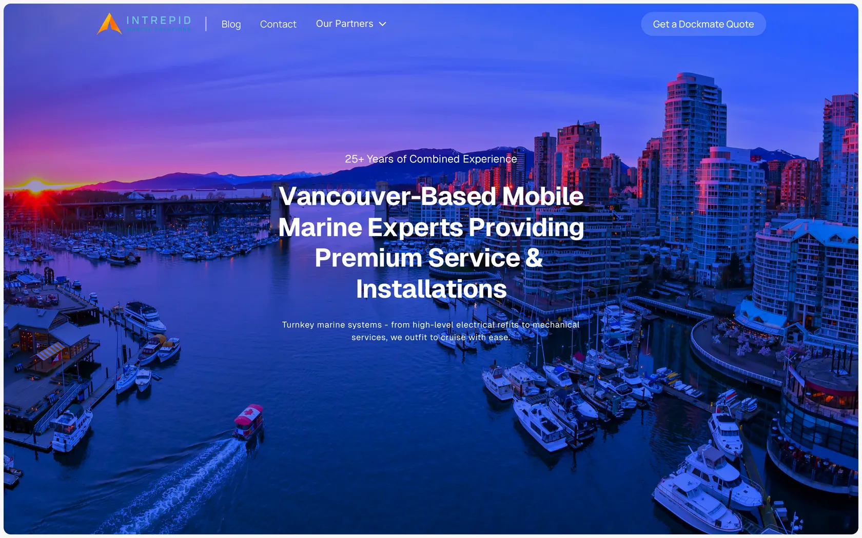 Intrepid Marine website homepage, a Vancouver mobile marine electrical and mechanical company