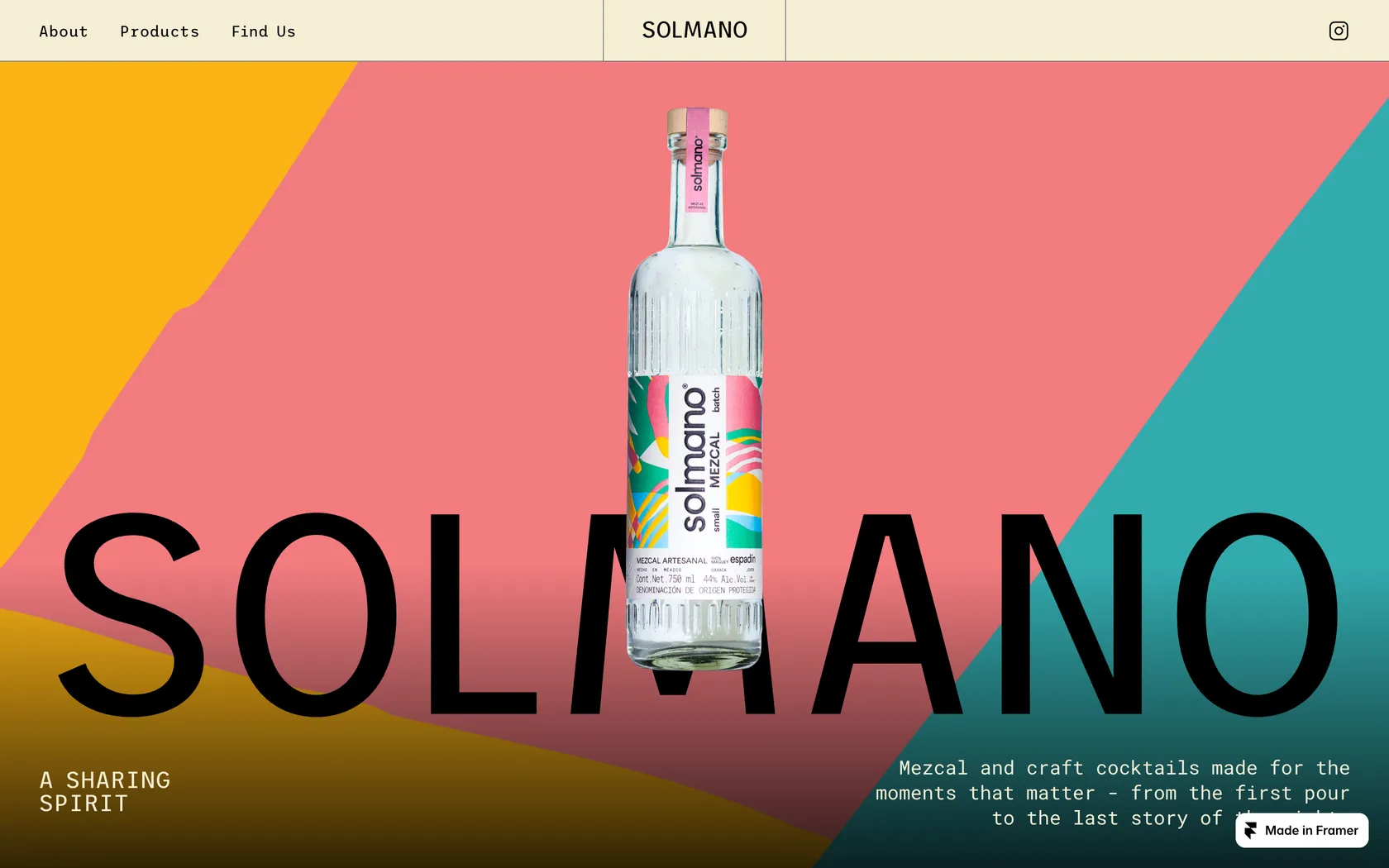 Solmano website homepage, a small-batch Oaxacan mezcal brand